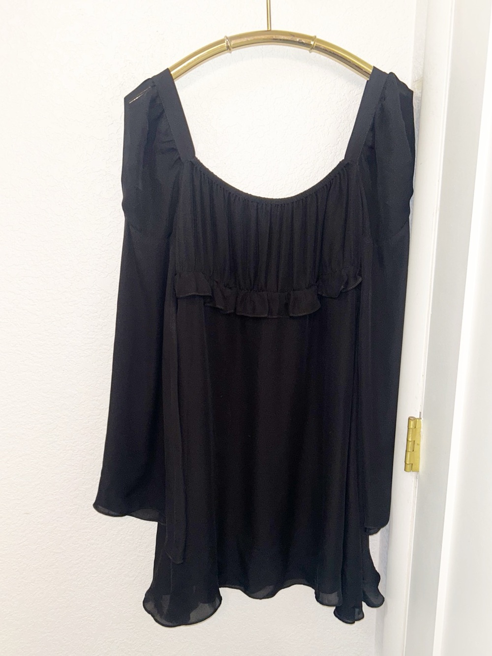 STONE COLD FOX x REVOLVE The Silk Black Vine Mini Dress Bell Sleeve SZ: 3 (L)
